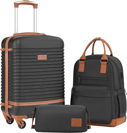 Großer Hartschalen-Trolley mit TSA-Schloss 3tlg Schwarz/Braun