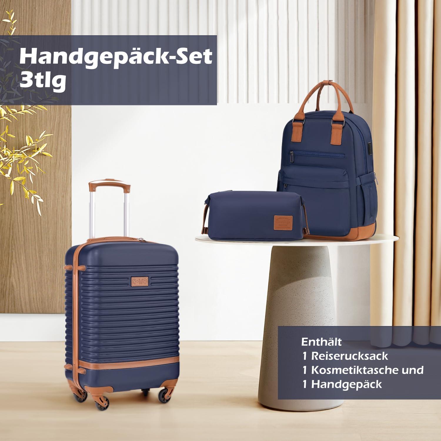 COOLIFE Handgepäck Set 3tlg Blau ABS Hartschalen Trolley