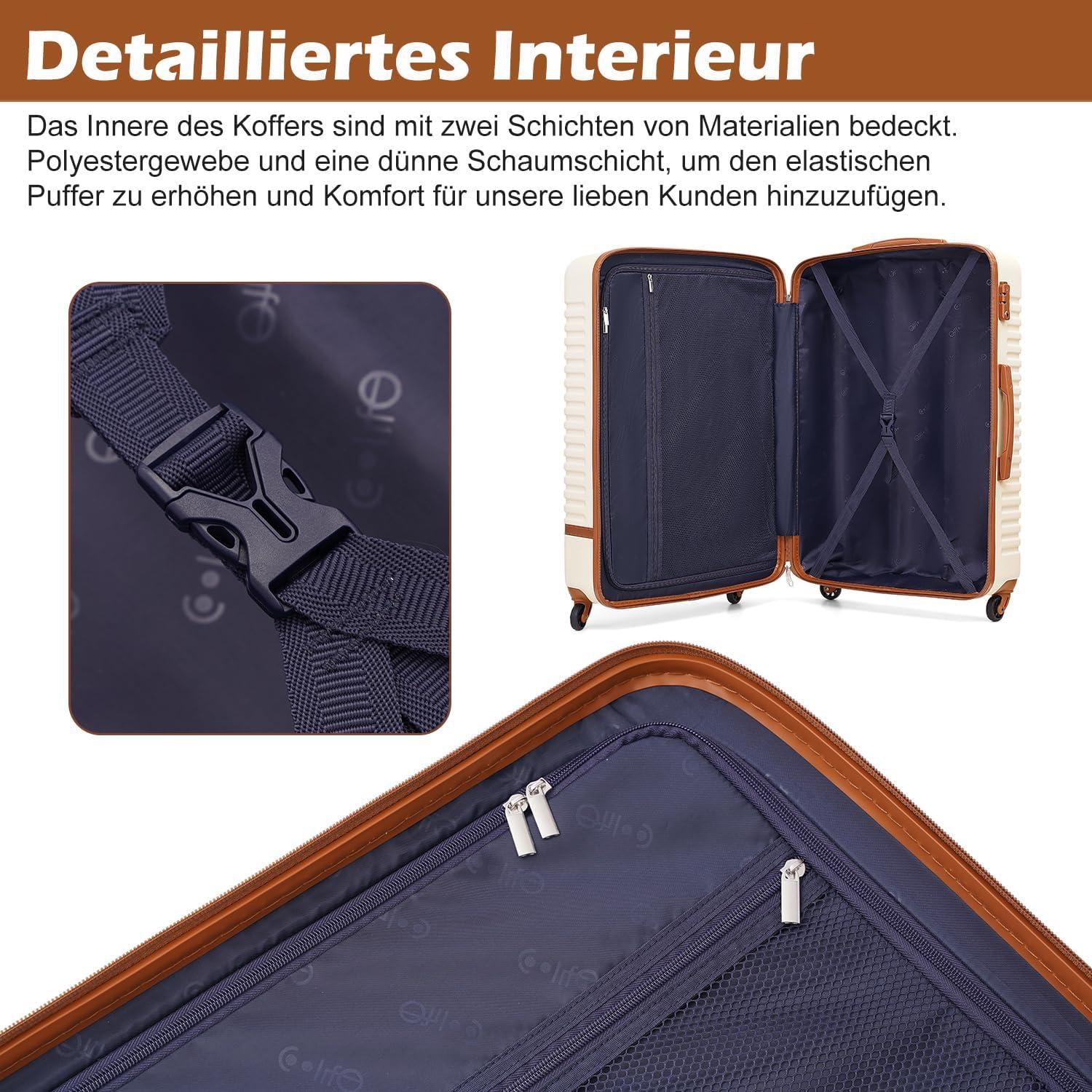 Hartschalen-Trolley Handgepäck-Set Blau/Braun 3tlg TSA-Schloss