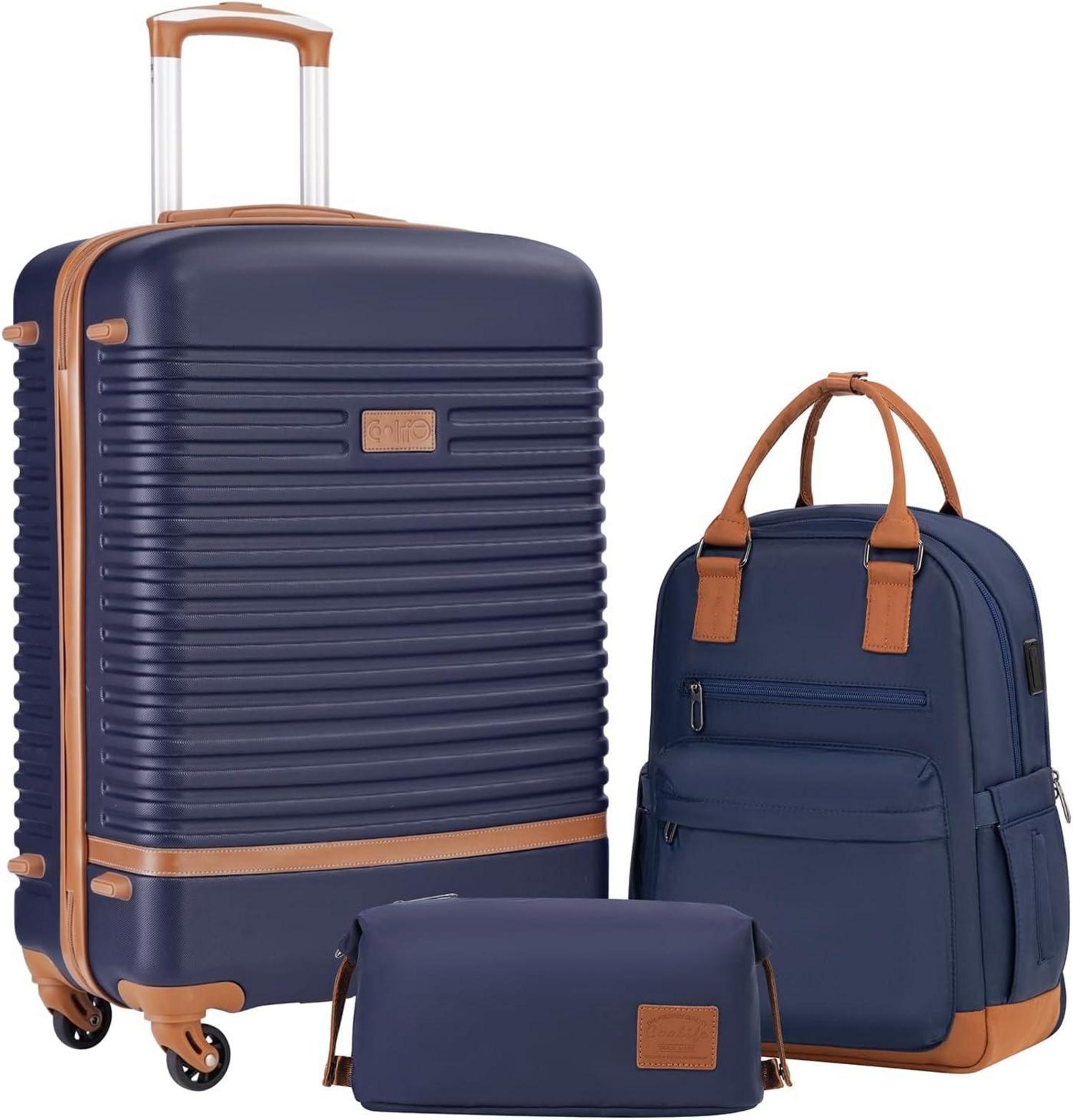 COOLIFE ABS Hartschalen Trolley Koffer Set 3tlg Blau Braun