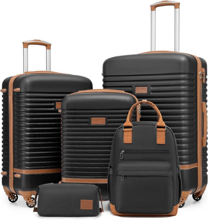 COOLIFE Hartschalen Koffer-Set 5tlg Schwarz/Braun ABS TSA-Schloss