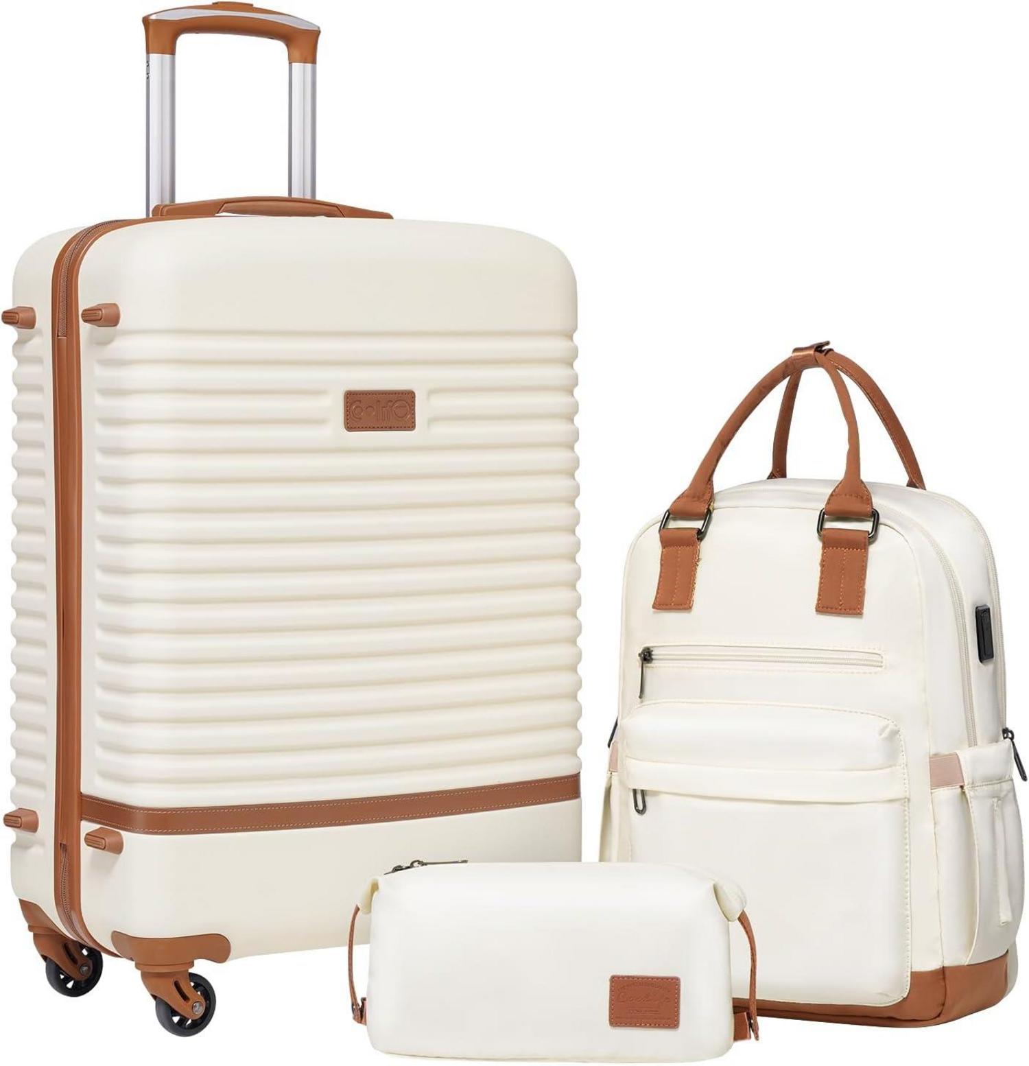 COOLIFE ABS Hartschalen Trolley Koffer Set 3tlg Weiß/Braun