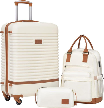 COOLIFE ABS Hartschalen Trolley Koffer Set 3tlg Weiß/Braun