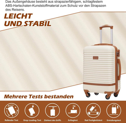 COOLIFE Koffer Trolley ABS Hartschalen Reisekoffer 4 Rollen TSA-Schloss 3tlg Weiß/Braun