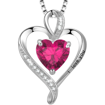 Silber Herz Kette Damen "I love you" Gravur & Geburtsstein