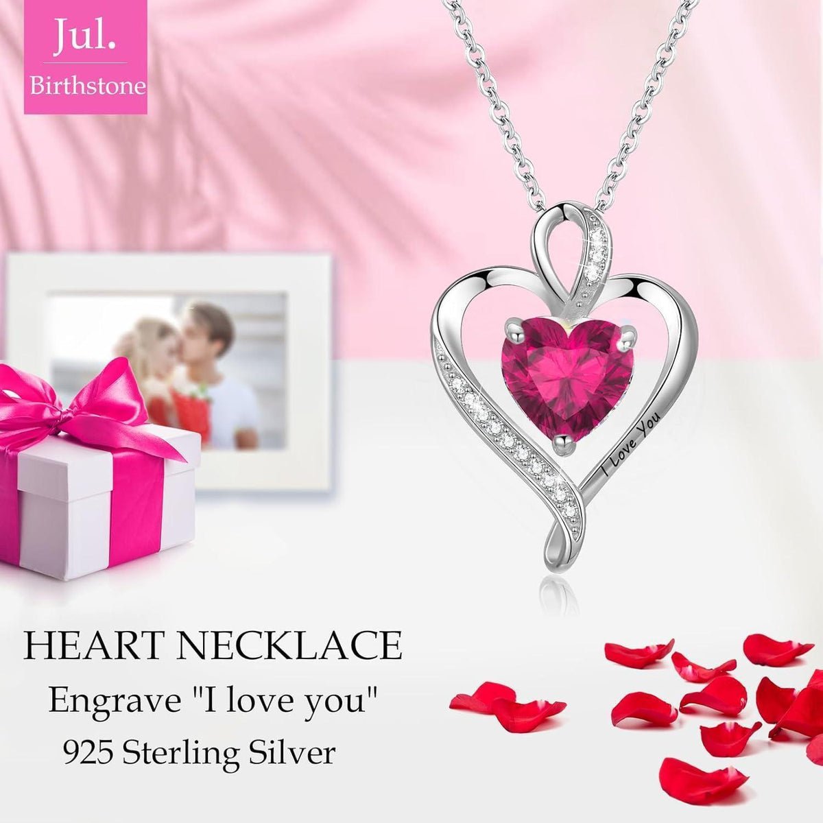 Silber Herz Kette Damen "I love you" Gravur & Geburtsstein