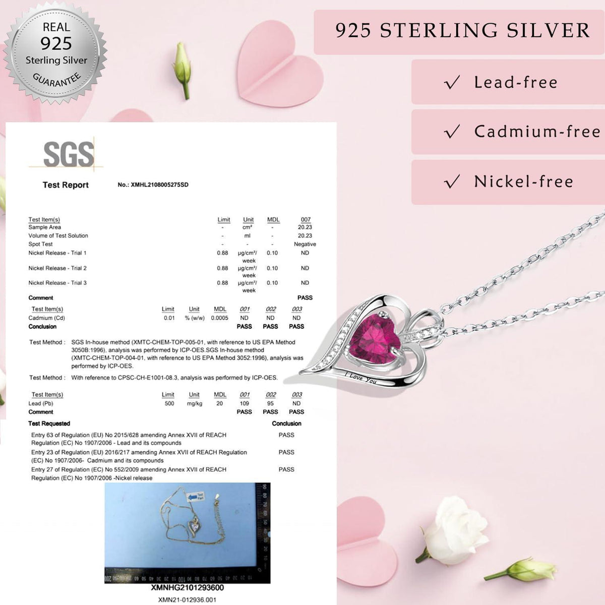 Silber Herz Kette Damen "I love you" Gravur & Geburtsstein