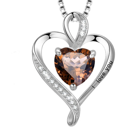 Silber Herz Kette Damen "I love you" Gravur & Geburtsstein