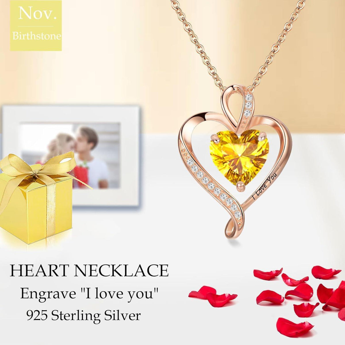 Silber Herz Kette Damen "I love you" Gravur & Geburtsstein