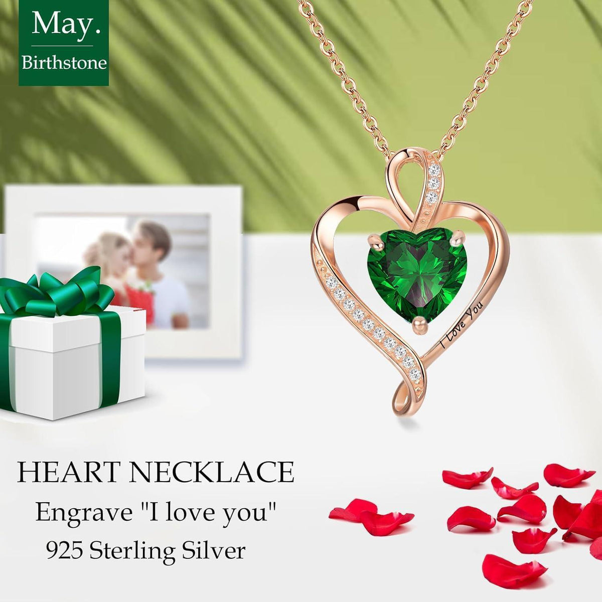 Silber Herz Kette Damen "I love you" Gravur & Geburtsstein