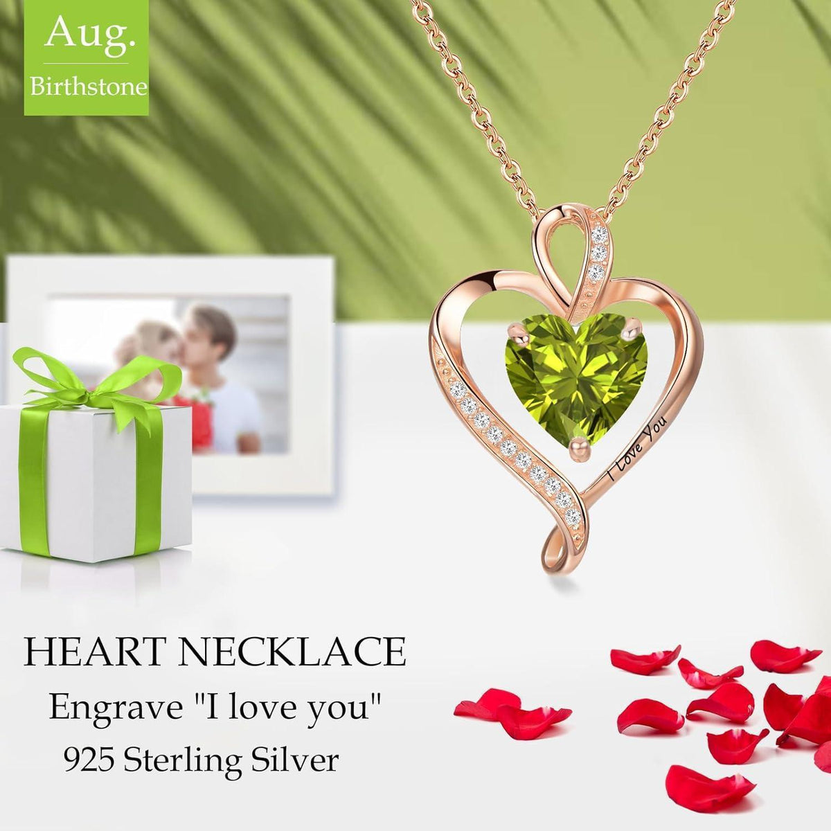 Silber Herz Kette Damen "I love you" Gravur & Geburtsstein