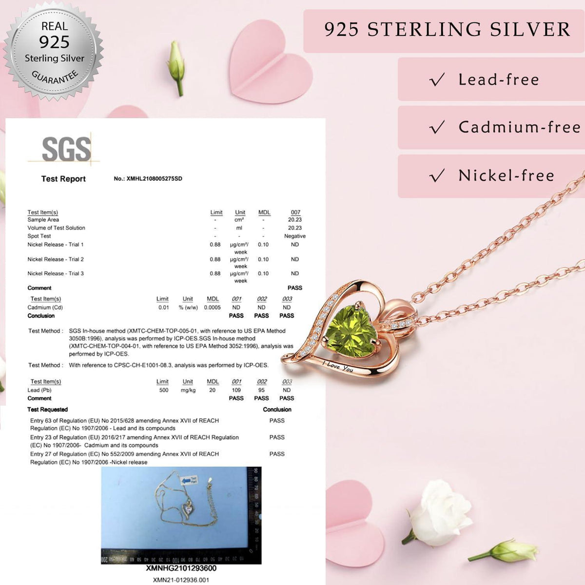 Silber Herz Kette Damen "I love you" Gravur & Geburtsstein