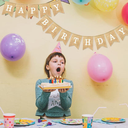 Happy Birthday Geburtstag Wimpelkette Leinen Vintage DIY Dekoration