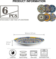 Porzellan Teller Set 27 cm Bunt Dessertteller 6er Bohemian