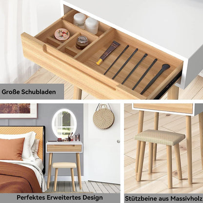 Schminktisch mit LED Spiegel und Hocker, Eiche, 2 Jahre