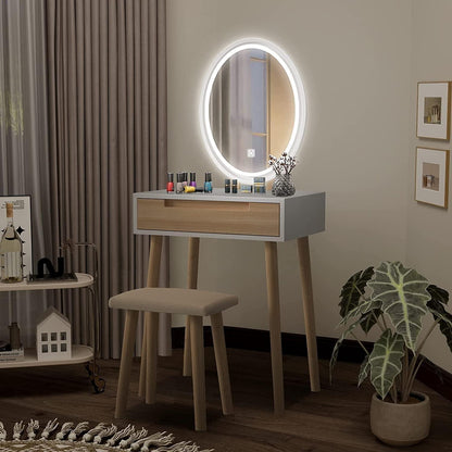 Schminktisch mit LED Spiegel und Hocker, Eiche, 2 Jahre