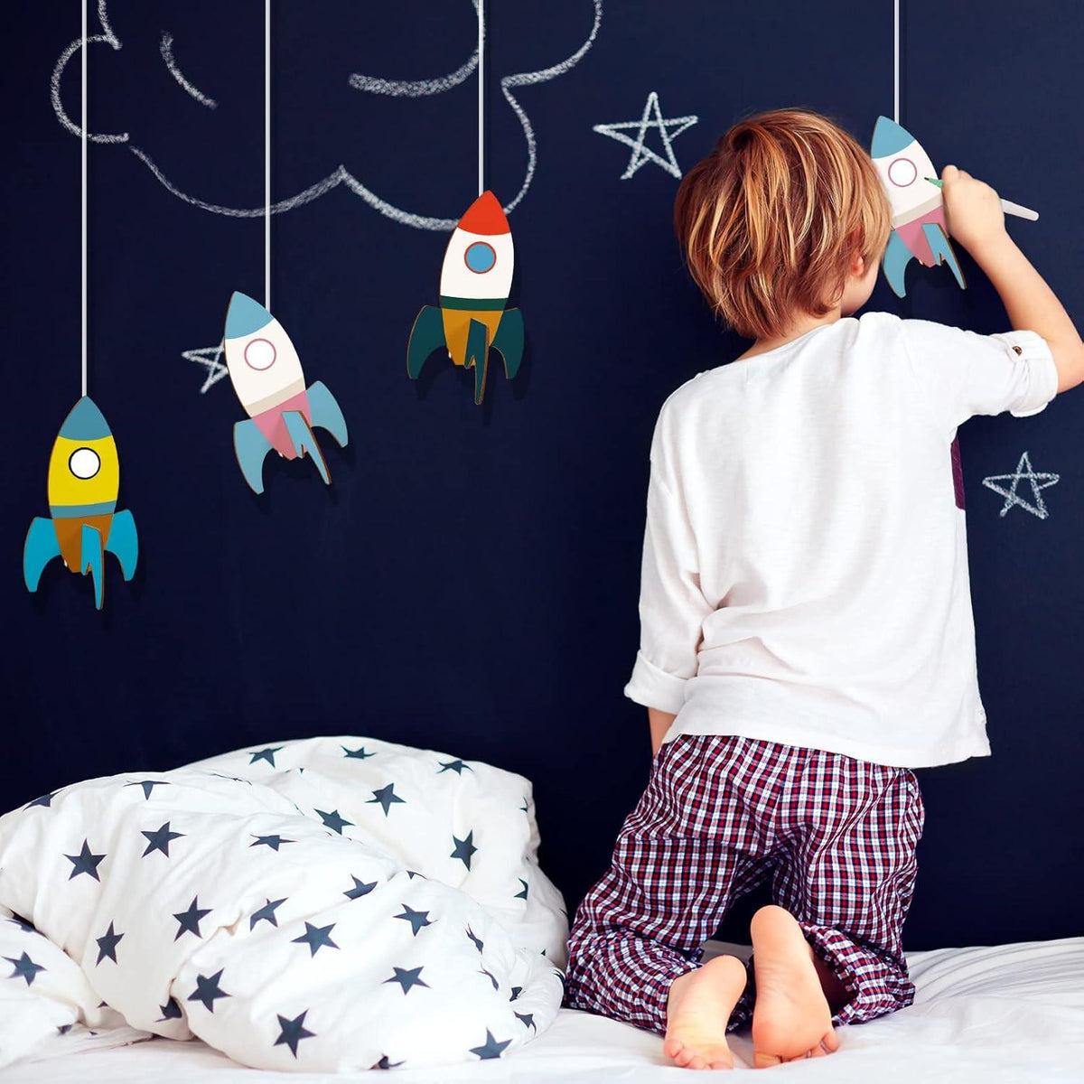 Raketen Holz Bastelset 12 Stück für Kinder DIY Malen Kreativspielzeug