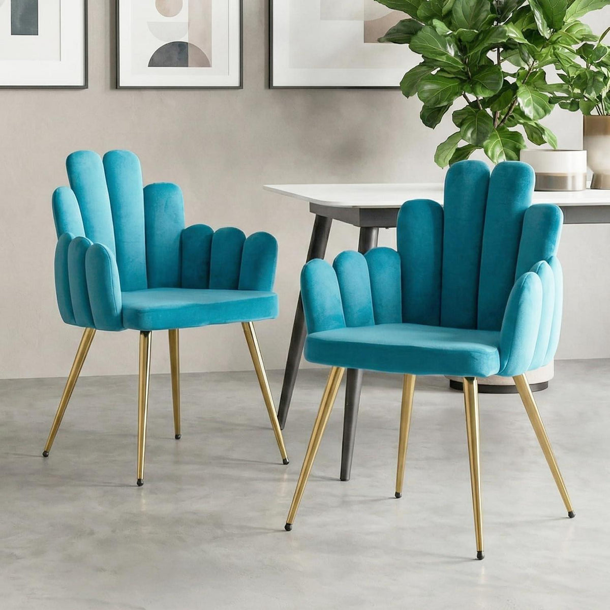 Samt Esszimmerstühle 2er Set mit Metallbeinen (Blau)
