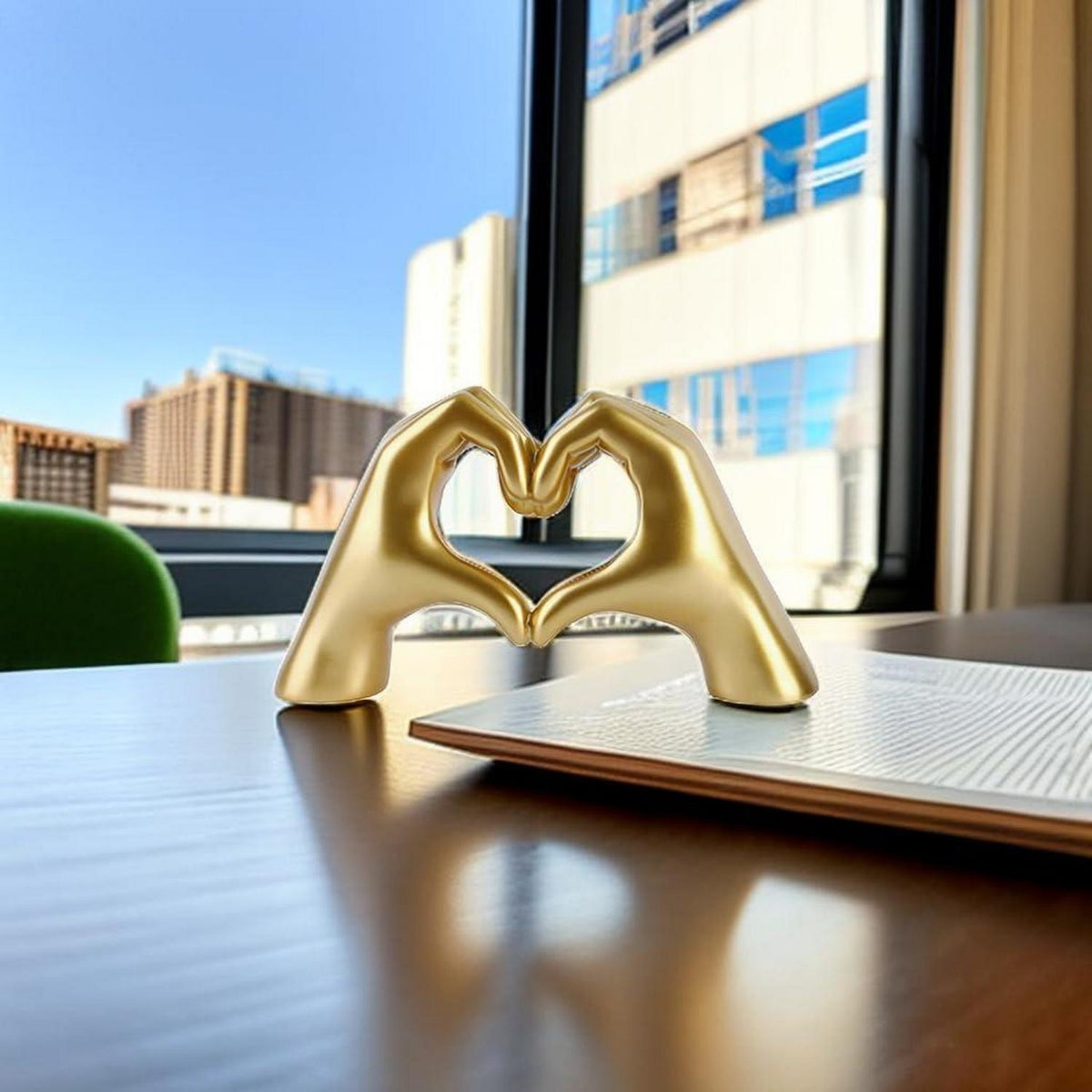 Goldene Herzgesten Skulptur Liebe Finger Statue Harz Dekoration