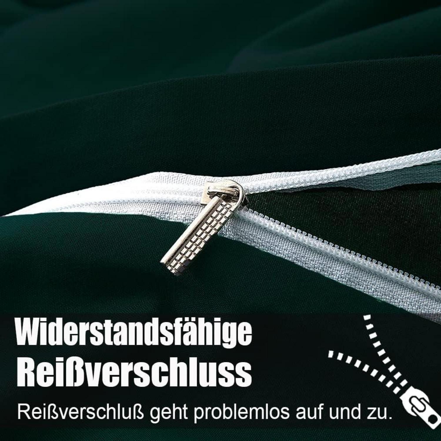 Bettwäsche 140x200 Mikrofaser Dunkelgrün Set Reißverschluss