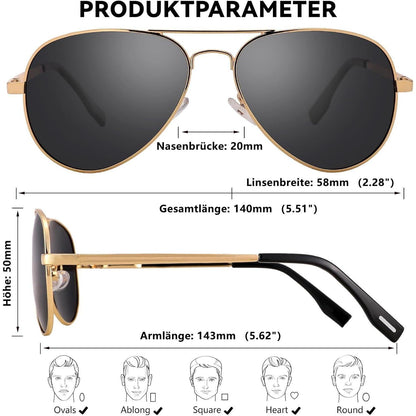 Pilotenbrille polarisiert mit UV400 Schutz – Gold / Grau