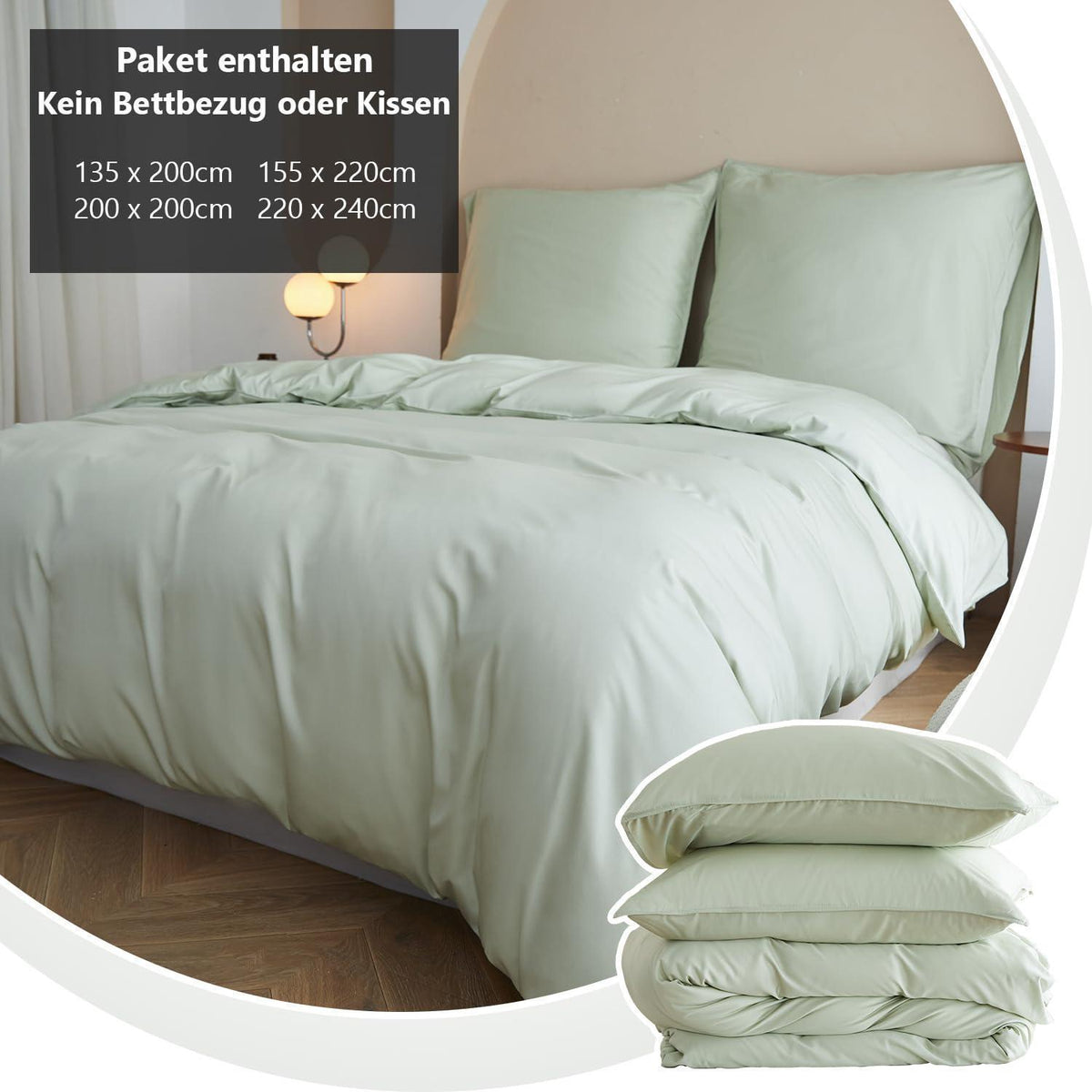 Bambus Bettwäsche Set 220x240 cm, Mintgrün – Seidig Weich & Kühl