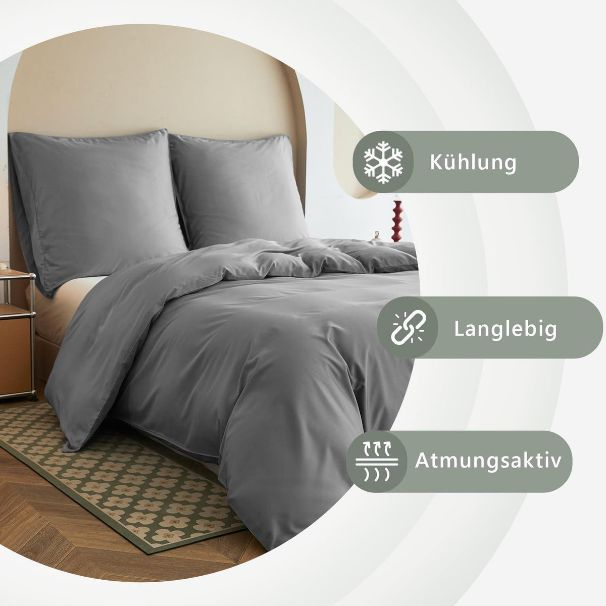 Bambus Bettwäsche Set 200x200 cm – Seidiger & Kühle Bettwäsche Grau