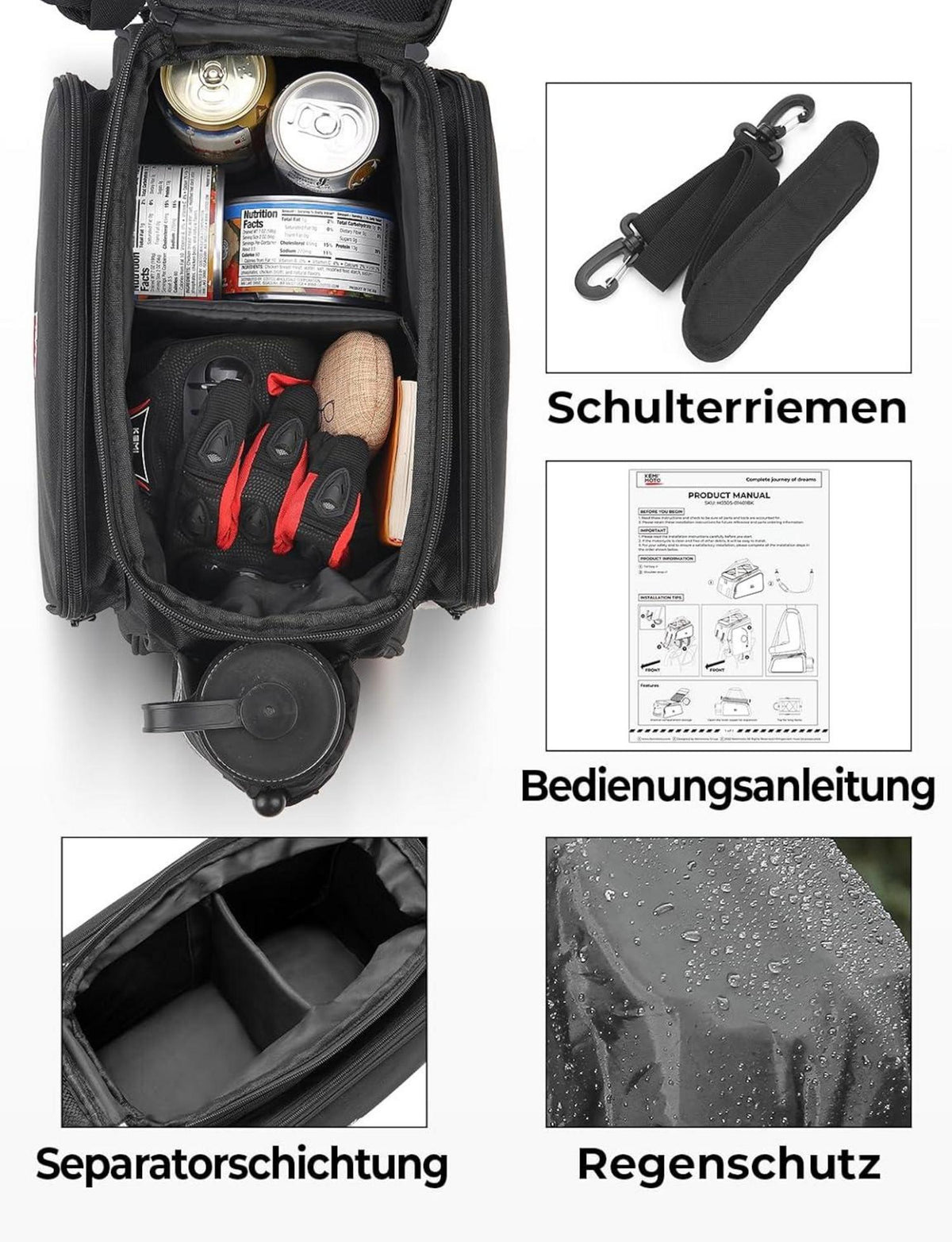Fahrradtasche Gepäckträger 20L Wasserdicht Mehrere Fächer