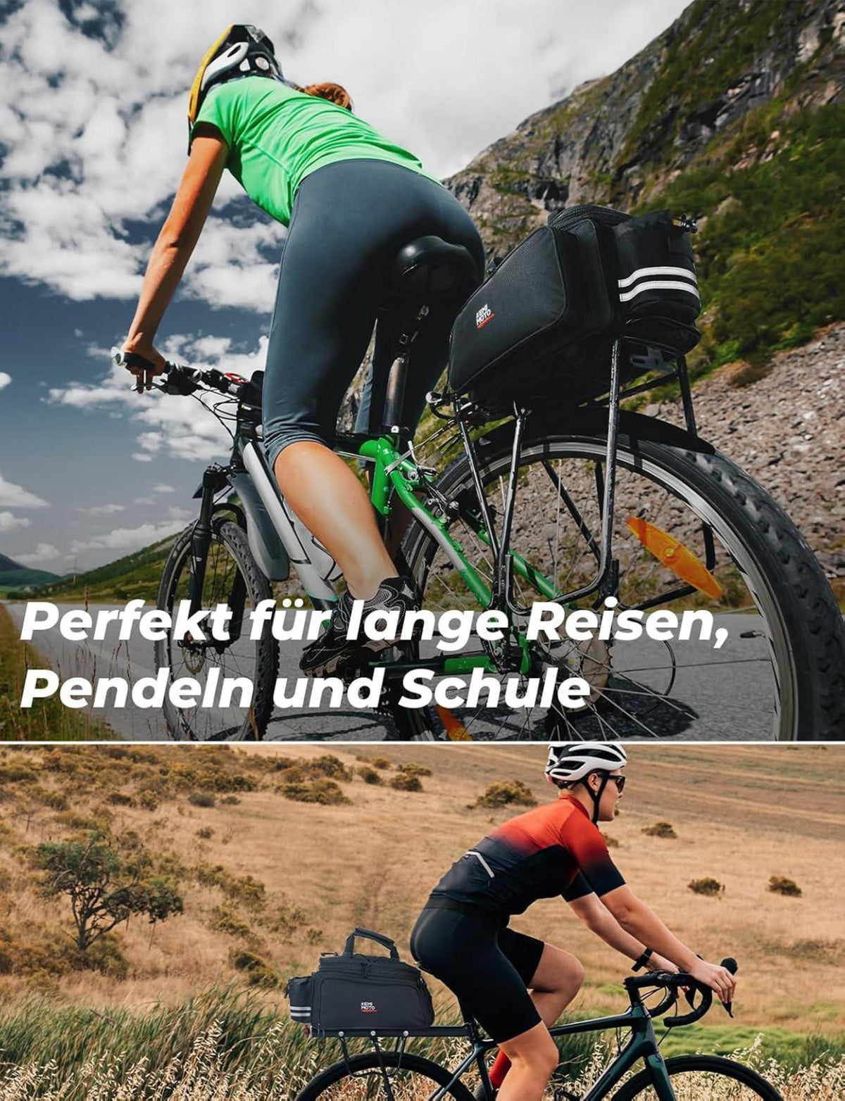Fahrradtasche 20L Wasserdicht Gepäckträger Mehrere Fächer Reflektor Regenschutz