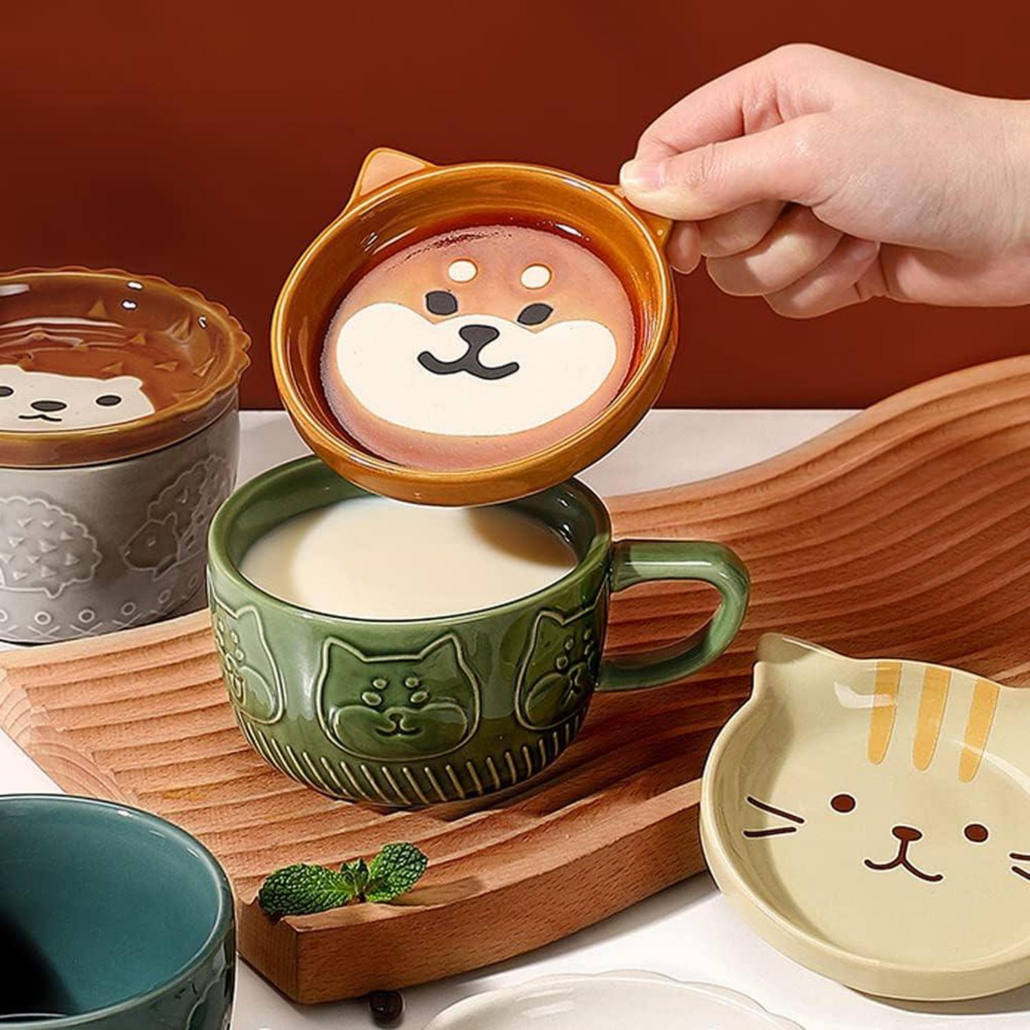 Süße Keramik Tier-Tassen mit Deckel - Kaffee Teetassen Set