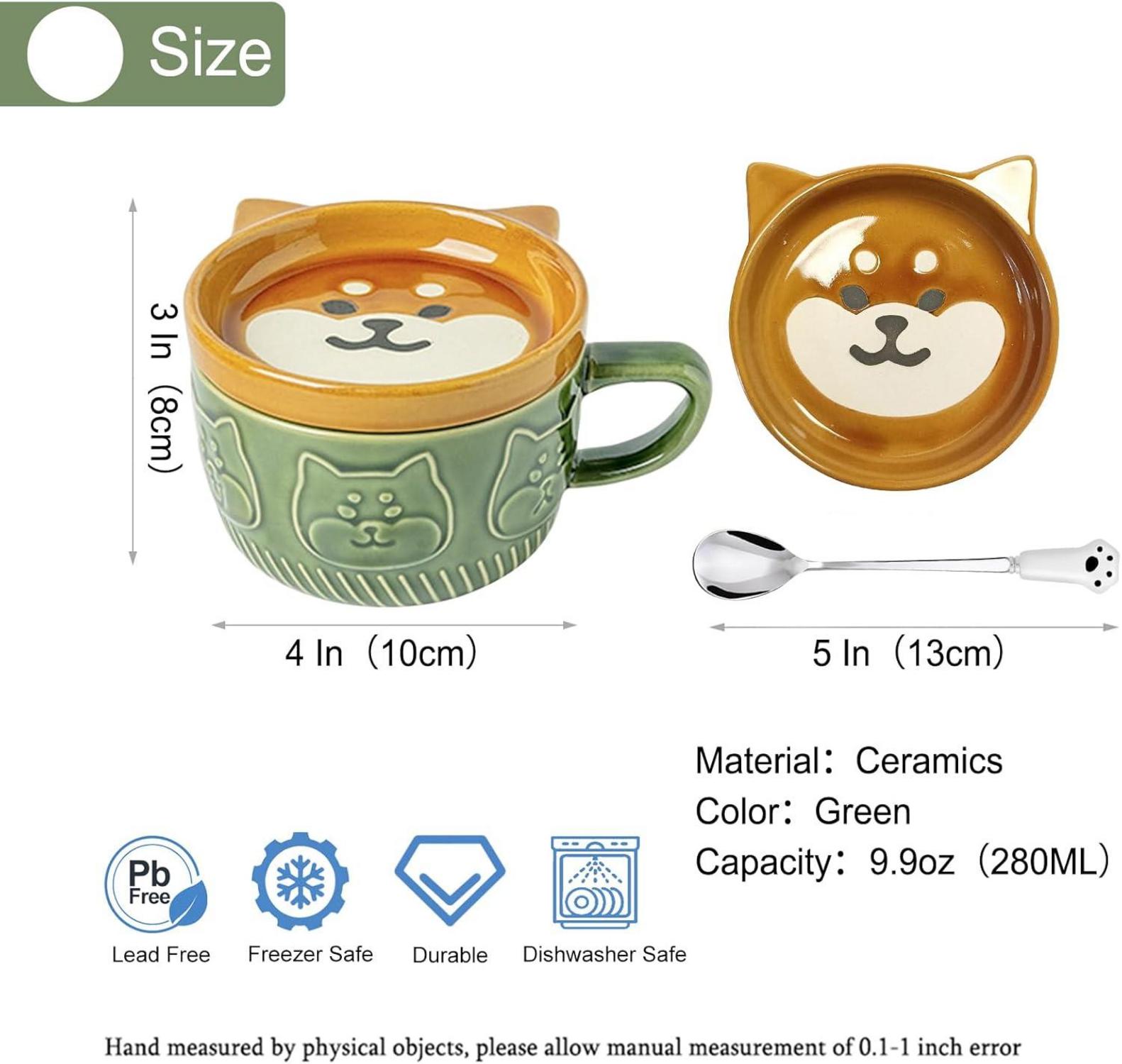 Süße Keramik Tassen Set mit Deckel, Kaffeetassen Geschenk für Weihnachten, Kinder, Katzenliebhaber