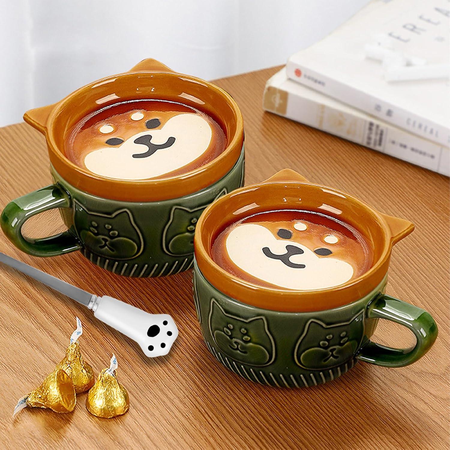 Lustige Tier Kaffeetassen Set mit Deckel, Keramik Teetassen - Geschenk für