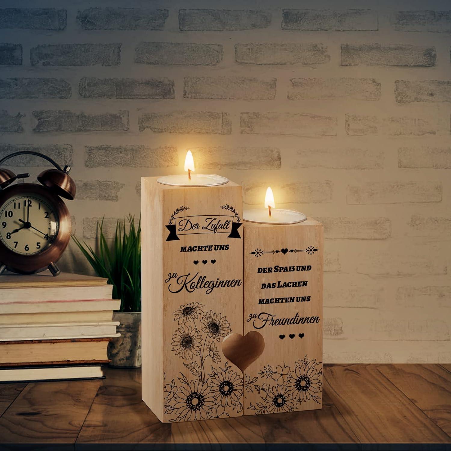 Holz Kerzenhalter Herzform Geschenk Kollegin Abschied Weihnachten