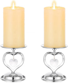 Romadedi Herz Kerzenständer Set Silber Kristallanhänger 2er Pack