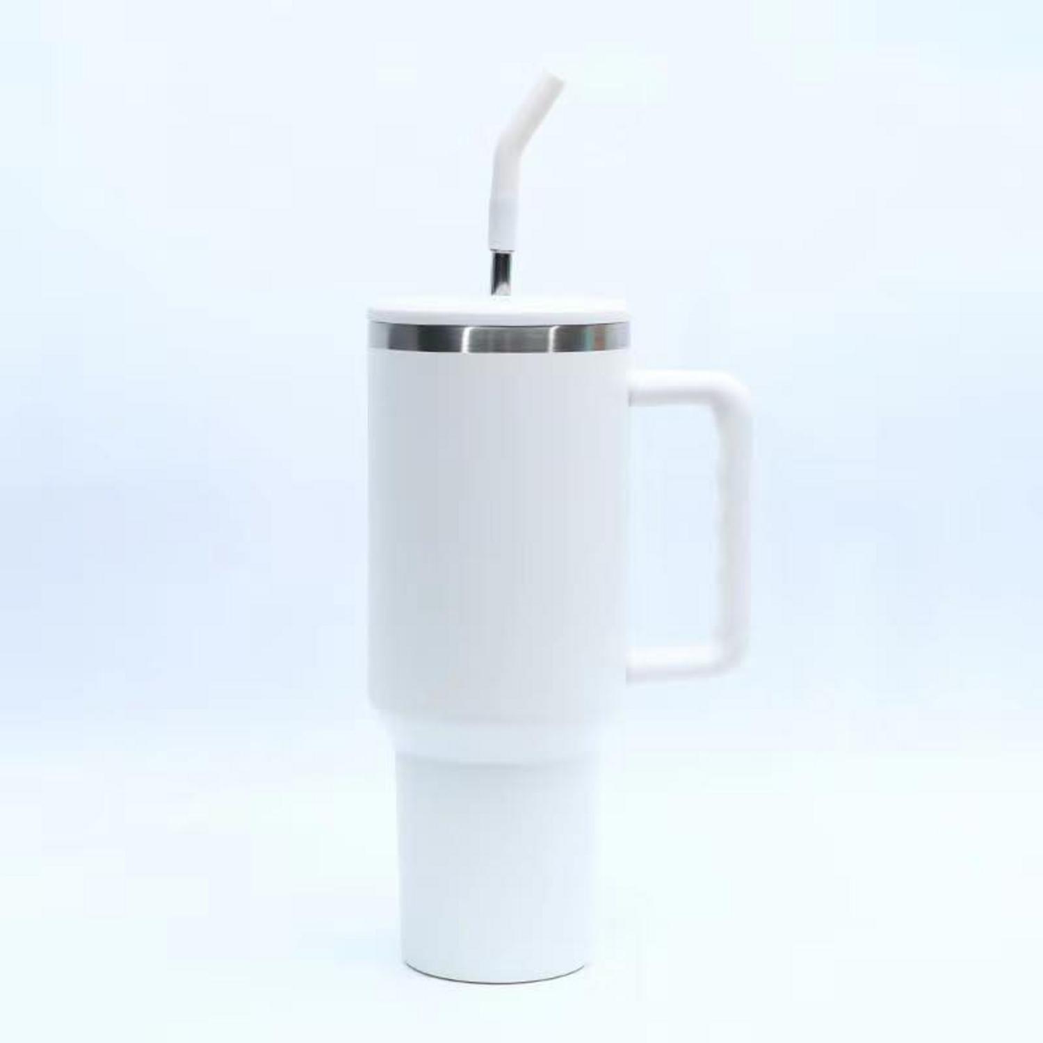 Isolierter Edelstahlbecher mit Griff und Strohhalm 40oz 1200ml White