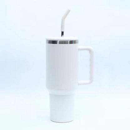 Isolierter Edelstahlbecher mit Griff und Strohhalm 40oz 1200ml White