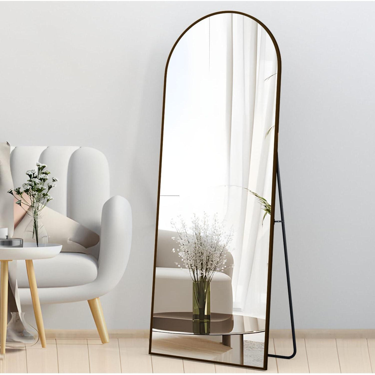 Ganzkörperspiegel Bogenförmig 162x53cm – Stehend, Hängend, Schwarz