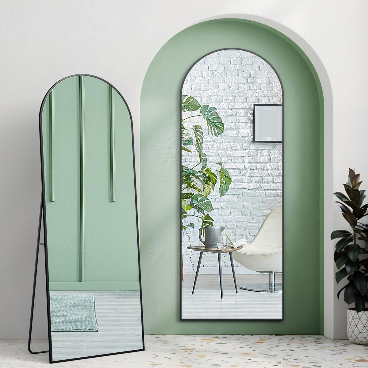 Ganzkörperspiegel Bogenförmig 162x53cm – Stehend, Hängend, Schwarz