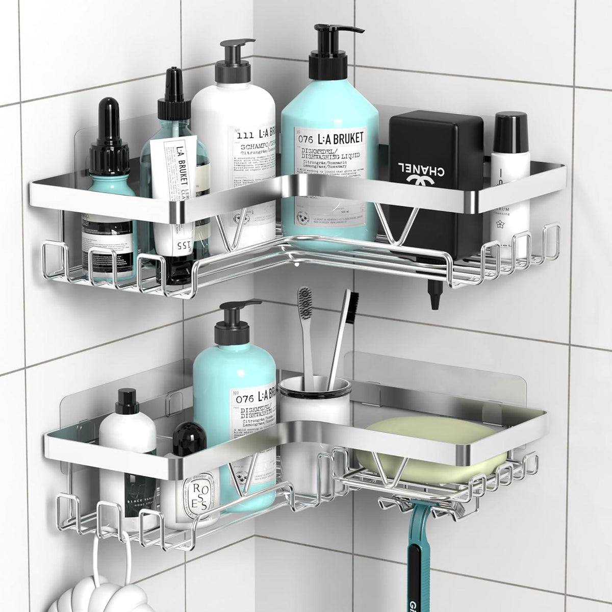 Duschablage Ecke Edelstahl Badezimmer Regal Shampoo Halterung Silber