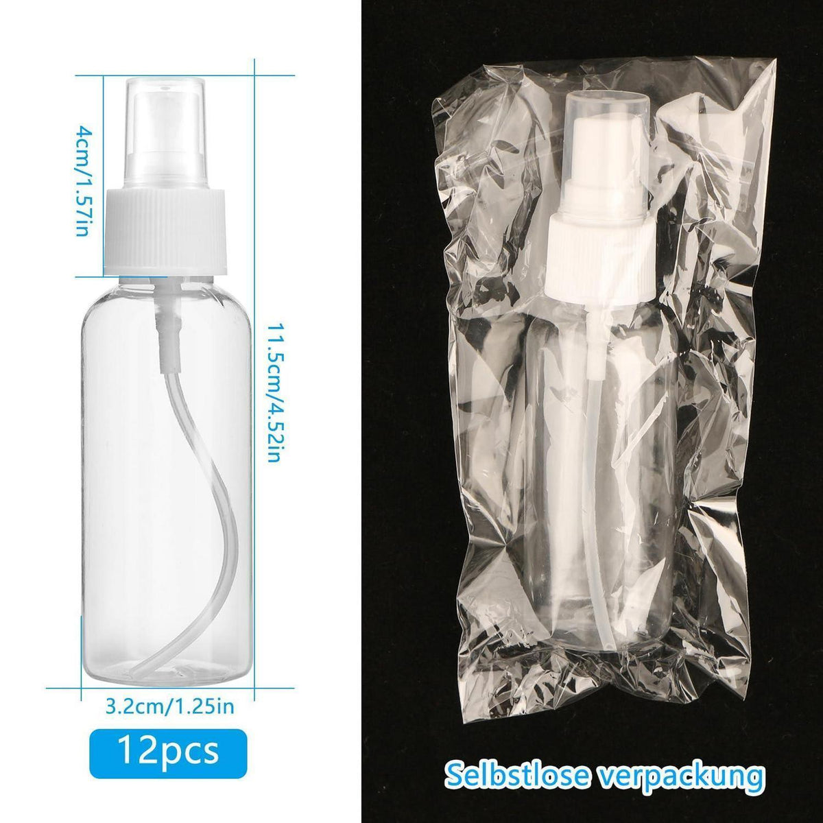 12x 50ml Sprühflaschen leer, transparent, auslaufsicher