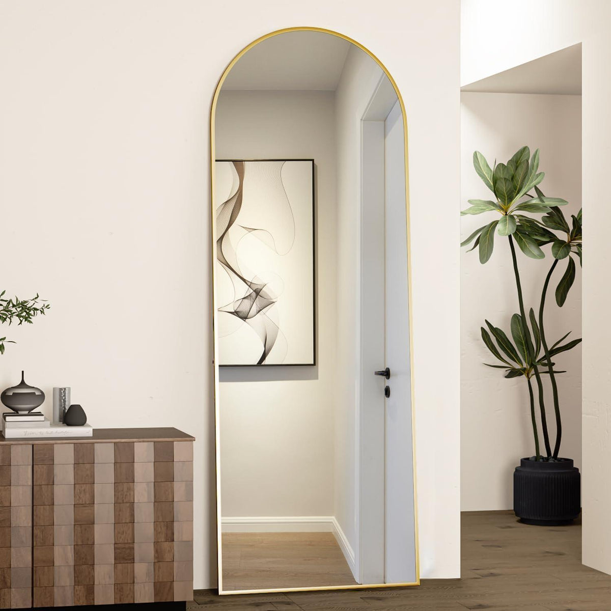 Ganzkörperspiegel Bogenförmig Gold 162x53cm – Stand- & Wandspiegel