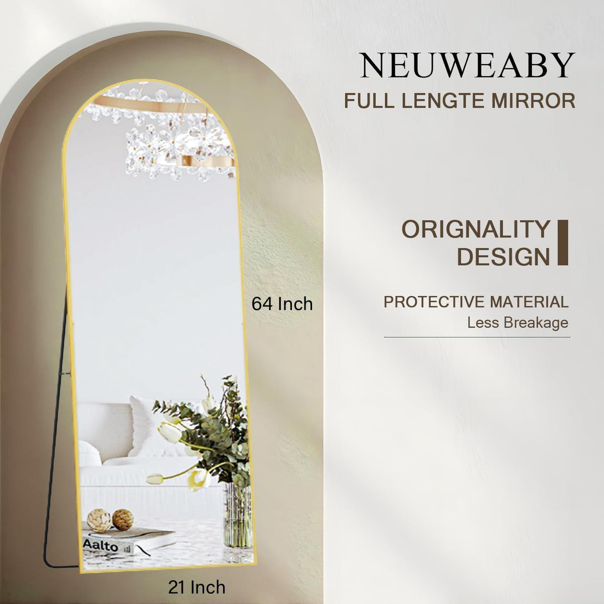 Ganzkörperspiegel Bogenförmig Gold 162x53cm – Stand- & Wandspiegel