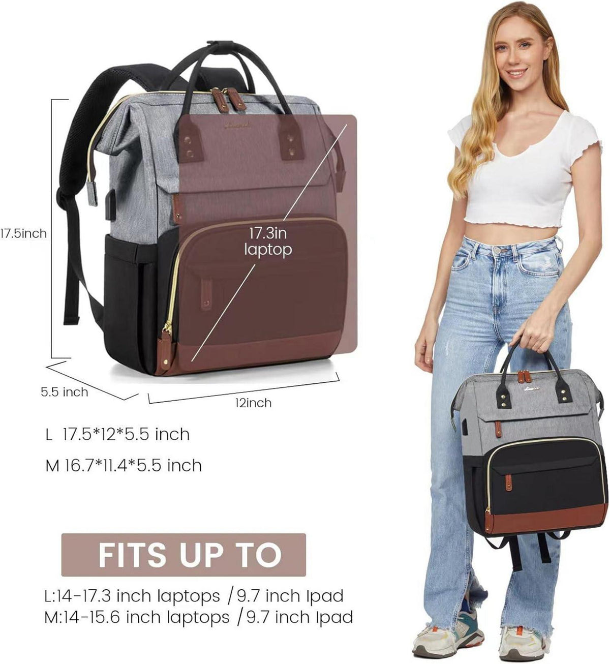 Rucksack Damen Laptop 15.6 Zoll Schulrucksack Teenager Backpack