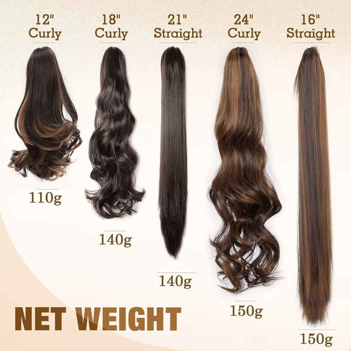 Gewellter Pferdeschwanz Haarteil Mittelbraun mit Dunkelblond