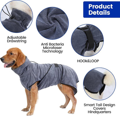 Mikrofaser Hunde Bademantel Badetuch Super Saugfähig Grau-M