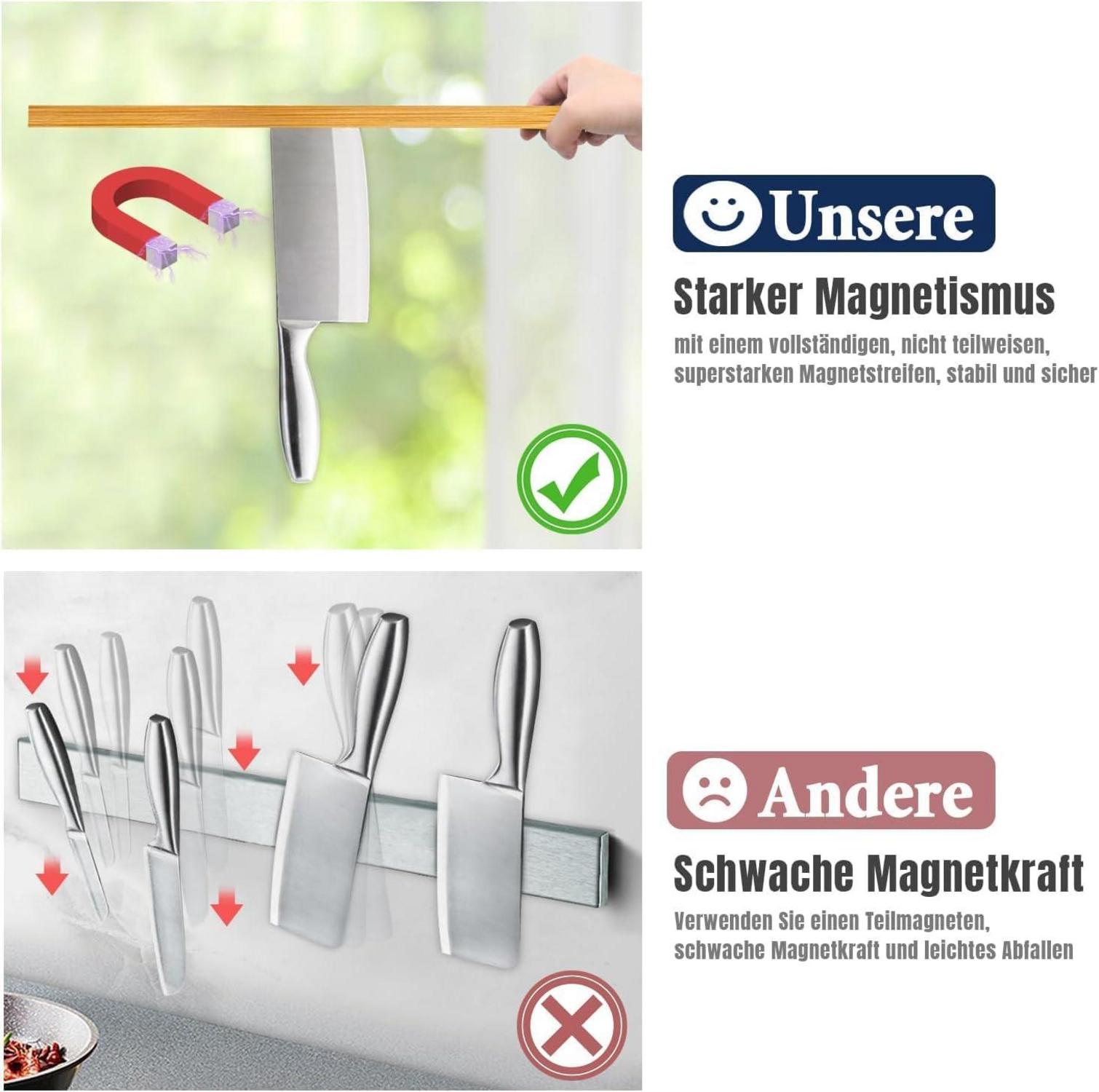 Magnetischer Messerhalter Bambus 40 cm - 2 Haken - Selbstklebend - Küche ordentlich