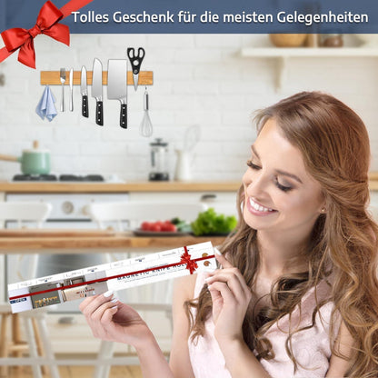 Magnetischer Messerhalter aus Bambus mit 2 Haken 40 cm Magnetleiste