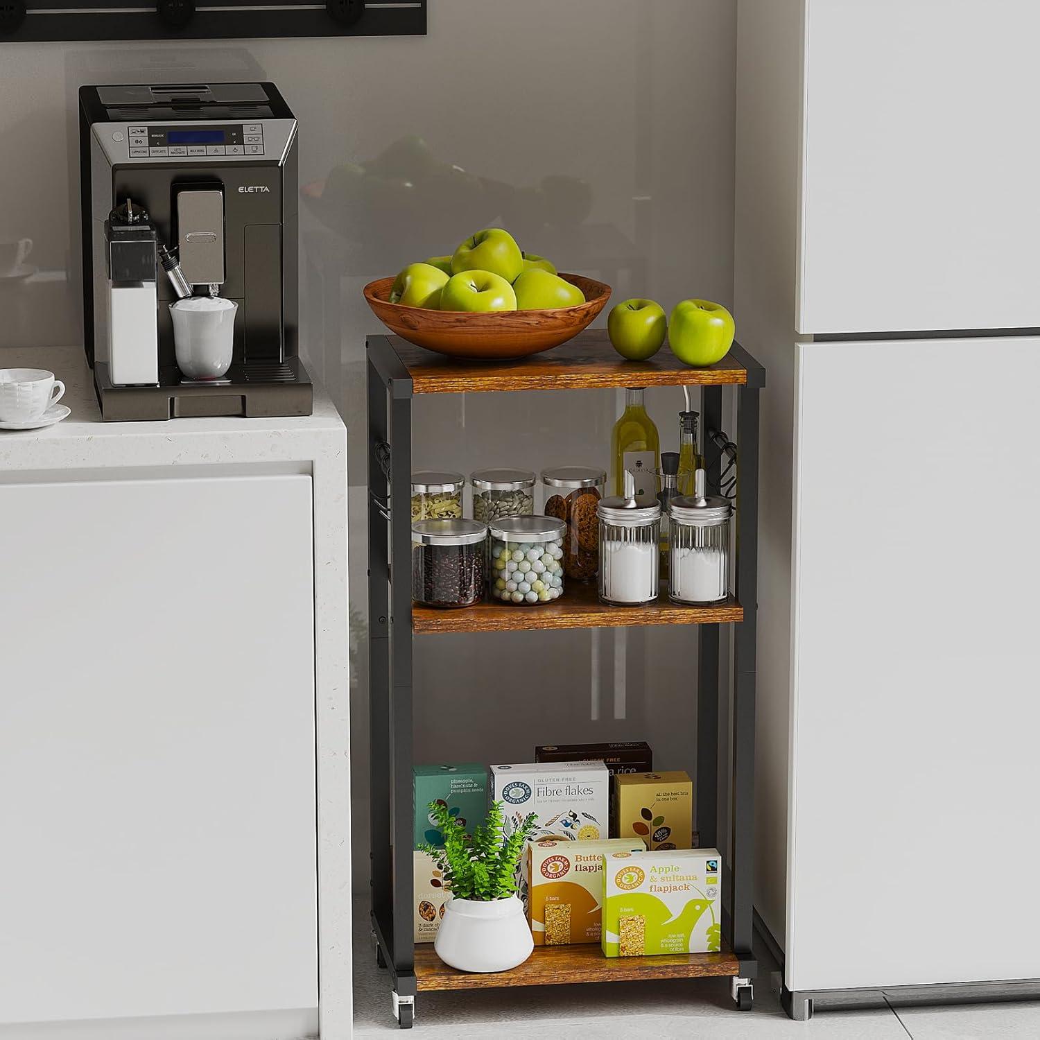 Mobiler Druckertisch Höhenverstellbar 3 Ablagen Rollen 44×30×82CM Braun