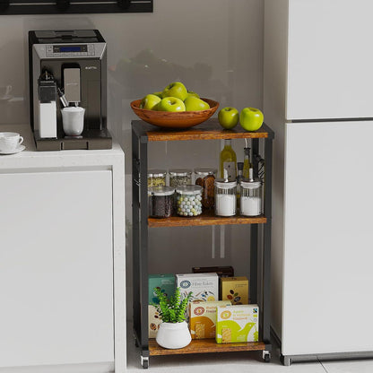 Mobiler Druckertisch Höhenverstellbar 3 Ablagen Rollen 44×30×82CM Braun