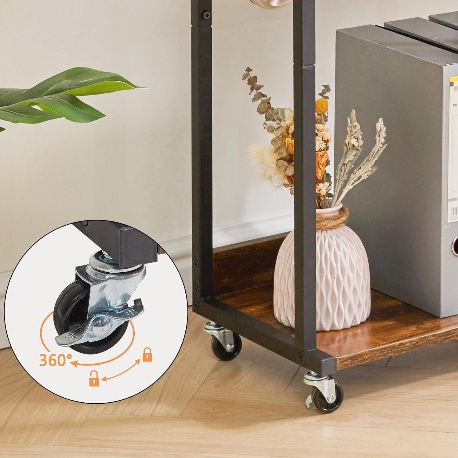 Mobiler Druckertisch Höhenverstellbar 3 Ablagen Rollen 44×30×82CM Braun